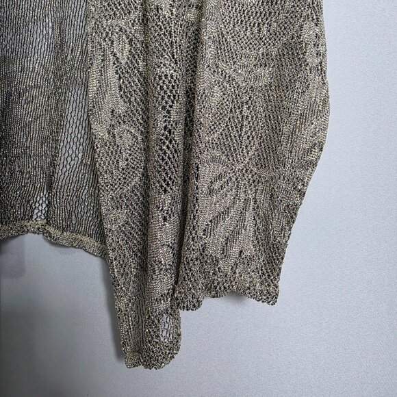 Marina Cardigan Plus Size 1X Gold Metallic Sheer Lace Open Knit Shrug Jacket USA - Picture 2 of 5